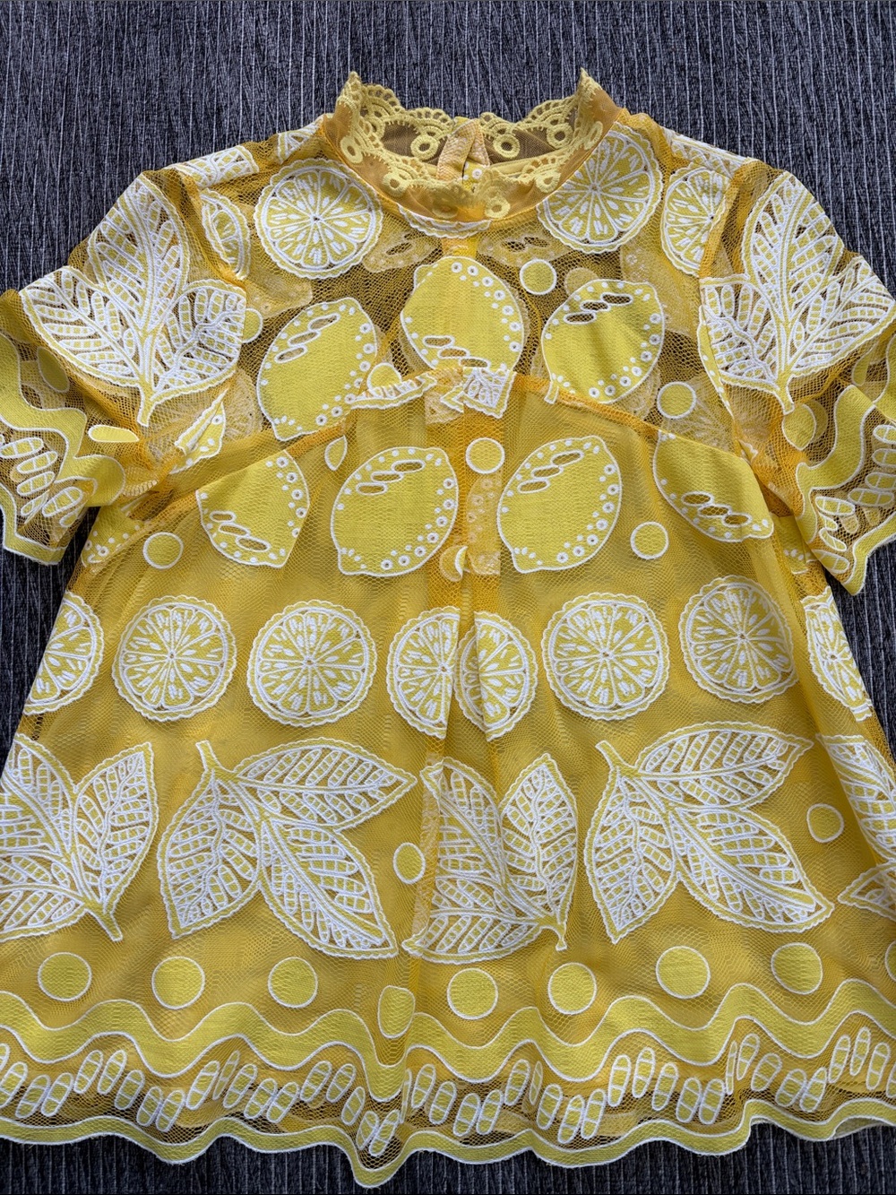 HD in Paris Size 4 Yellow Lace Lemon-Print womens Top from Anthropologie